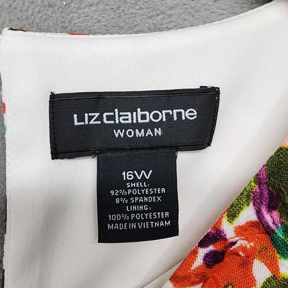 Liz Claiborne Women’s 16W Floral A-Line Dress Pink White Textured Stretch Church - Picture 11 of 14